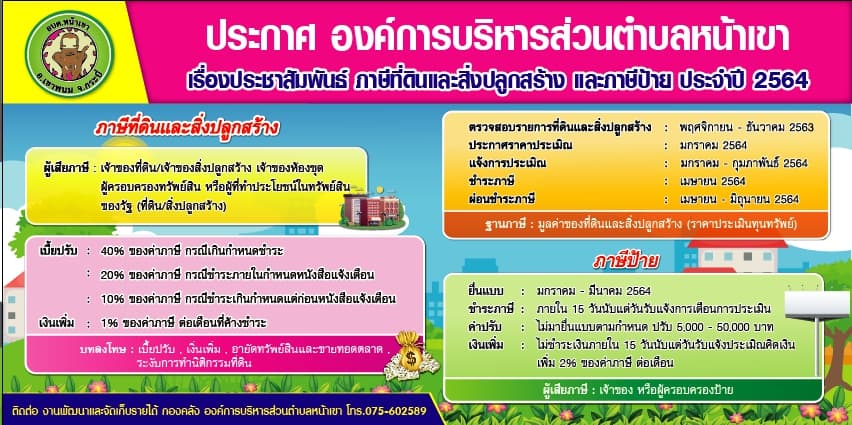 ประชาสัมพันธ์ภาษีที่ดินและสิ่งปลูกสร้างและภาษีป้าย ประจำปี 2564